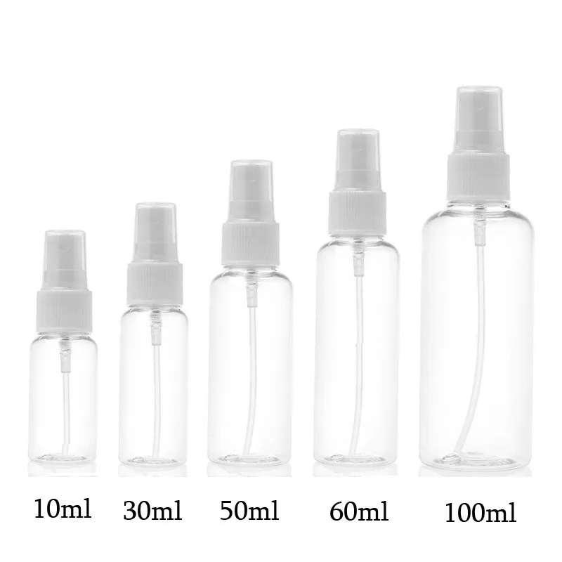 100PCS 10ML-100ML Clear Empty Fine Mist Plastic Fillable Liquid Container Alcohol Setting Spray Bottle Travel Bottle Set