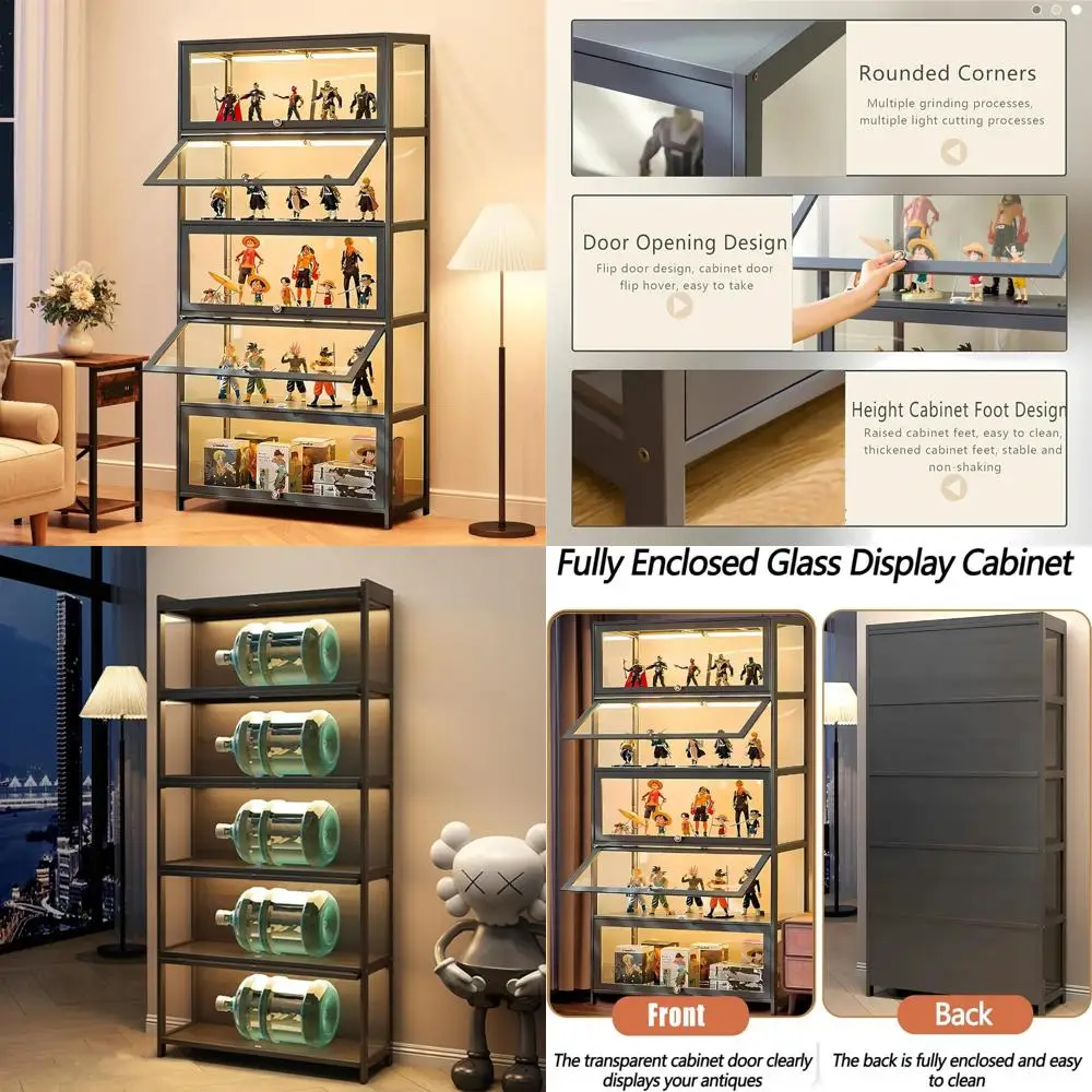 

5-Tier Acrylic Glass Door Display Cabinet with Adjustable Shelves for Large Capacity Storage