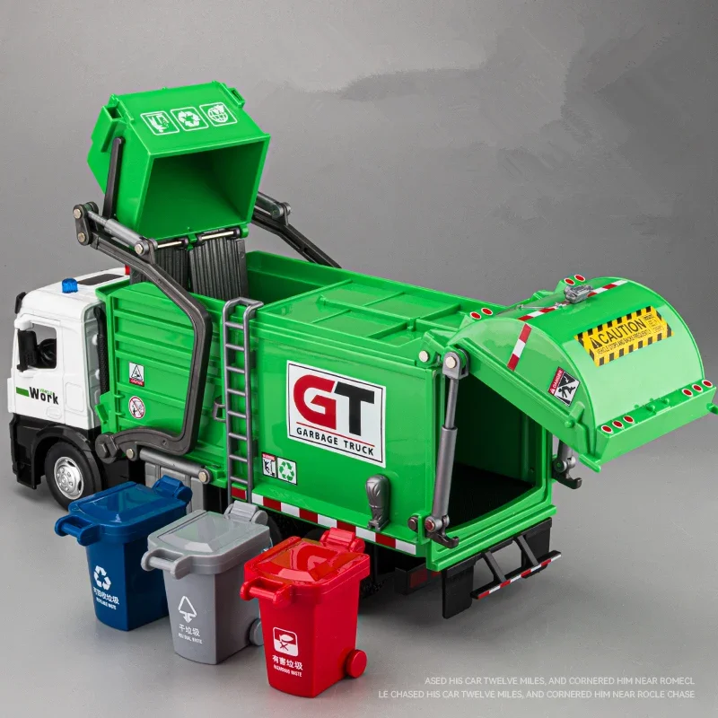 

1/32 Garbage Collection Truck Car Model City Garbage Sorting Sanitation Clearing Vehicle Car Model Sound and Light Kids Toy Gift