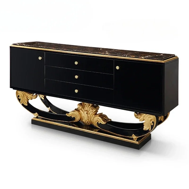 

Европейский обеденный боковой шкаф с резьбой по дереву и цветком, роскошная высококачественная мебель для столовой, входной шкаф в стиле ретро