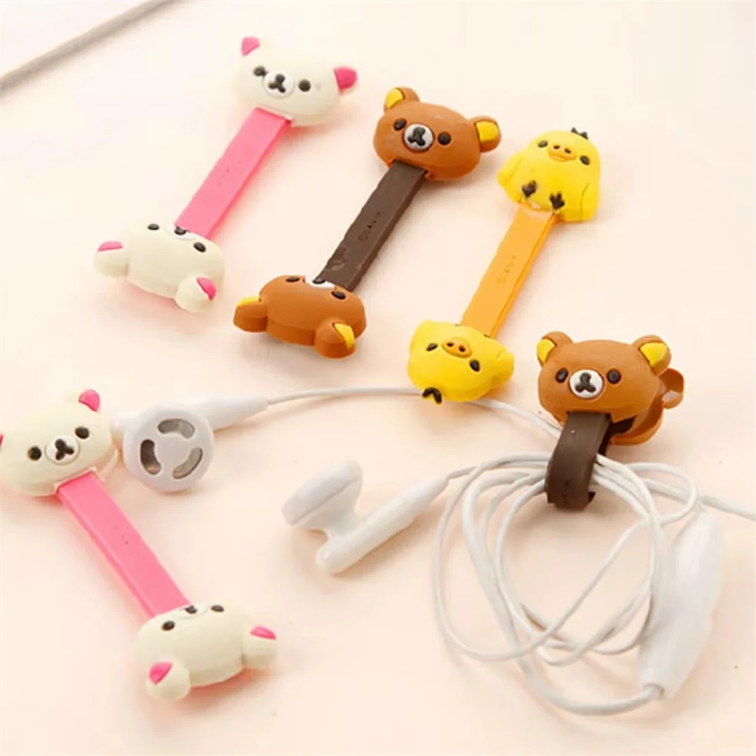 

5/8PCS Cartoon Silicone Data Wire Cable Organizer Kawaii Cable Winder Anti Winding Storage Cute Bear Cute Cord Organizer DIY