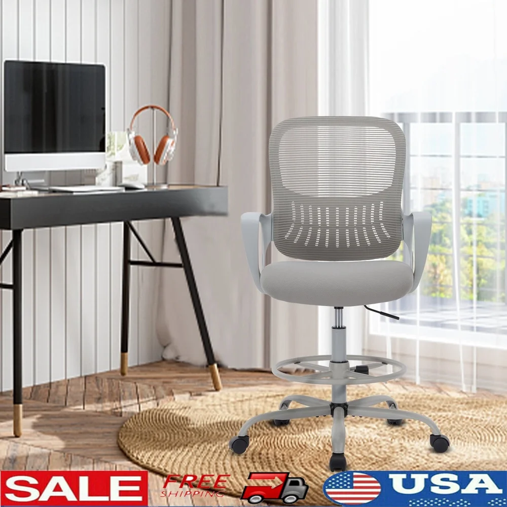 

Ergonomic Tall Mesh Office Chair with Lumbar Support Adjustable Foot Ring Armrests Rocking Function Easy Assembly High Back Task