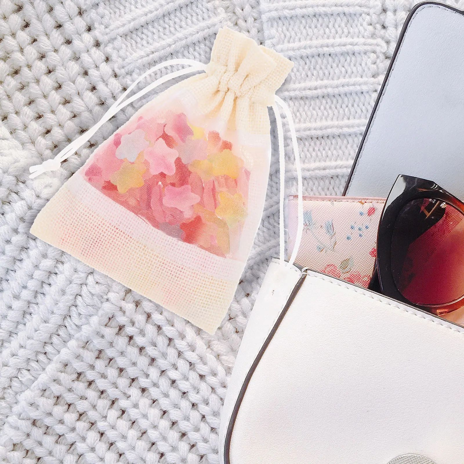 20 قطعة أكياس التخزين الكتان الرباط ماكياج المنظم الحقائب المحمولة هدية الرباط حقائب للهدايا أكياس التخزين الصغيرة #2