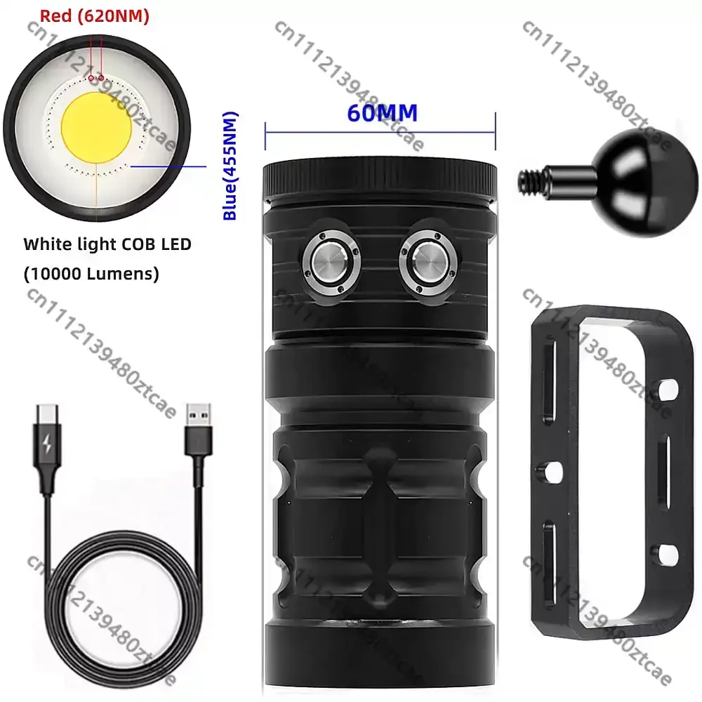 100W Diving Fill Light White Red Blue 3 Color Waterproof Underwater Photography Rechargeable Flashlight