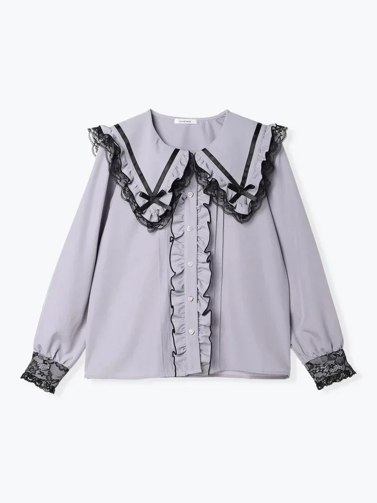 Japanese New Mine Shirt Women Sweet Bow Lace Long Sleeve Sailor Collar Sweet Blouses Top Autumn and Winter Girls Camisa Feminina