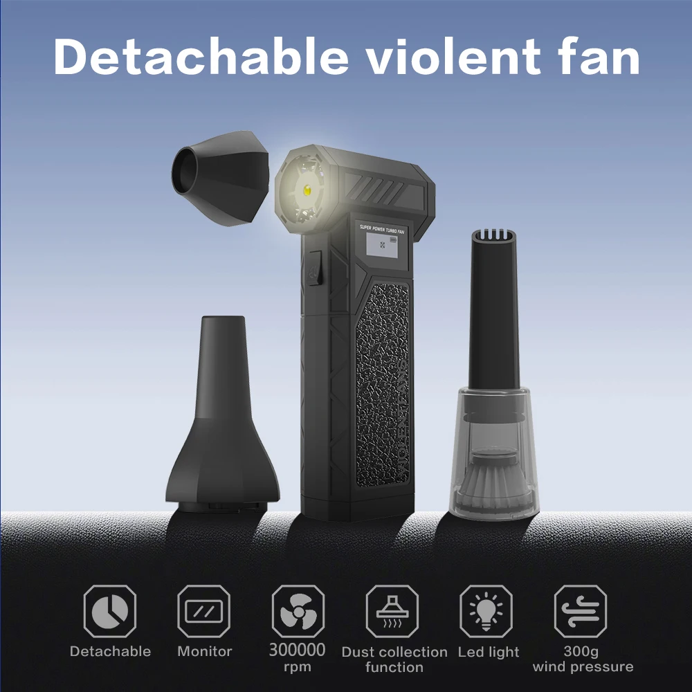 300000RPM Mini Turbo Jet Fan with Led Display&Light Electric Air Duster Adjustable wind speed Blower Rechargeable Car Cleaning