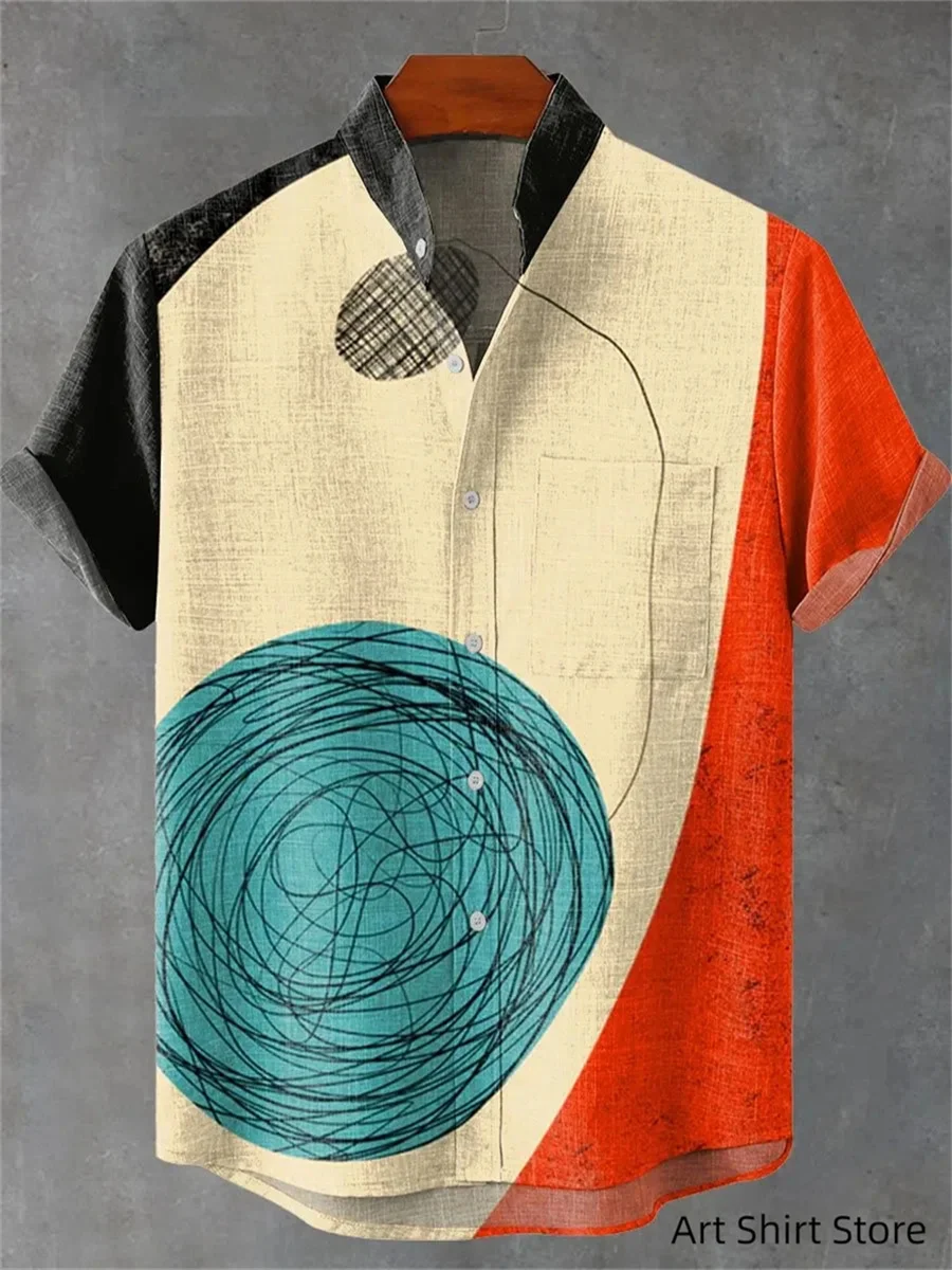 2025 Men's Luxury Casual Simple Summer Art Sunflower Vintage Print Short Sleeve Shirt Comfortable Casual Button Top