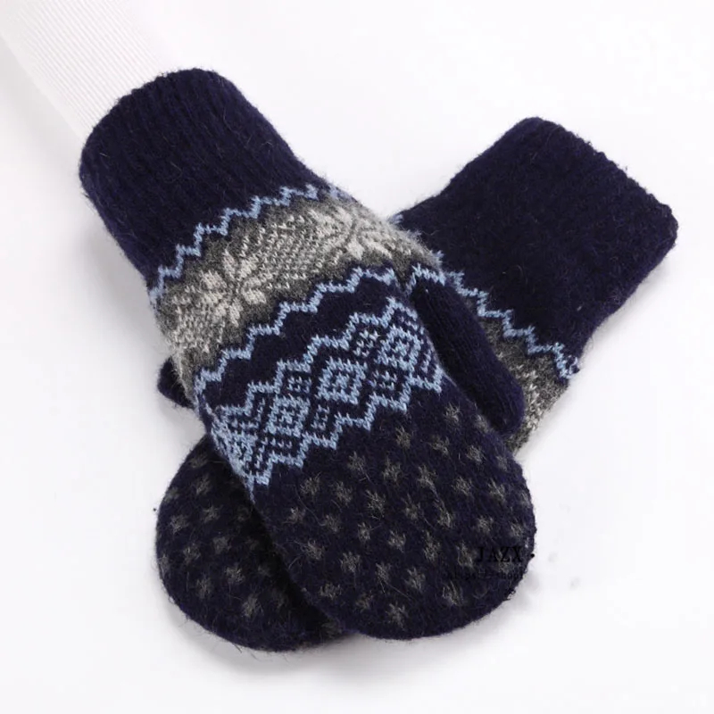 Christmas Cute Jacquard Weave Double Layer Plus Velvet Thicken Wool Knitted Gloves Men Women Winter Outdoor Cycling Warm Mittens