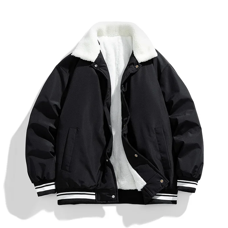 Autumn Warm Jacket Men's Trendy Casual Thick Fleece-lined Comfortable Windproof Cotton Coat Youth Brand Baseball Jacket Parkas