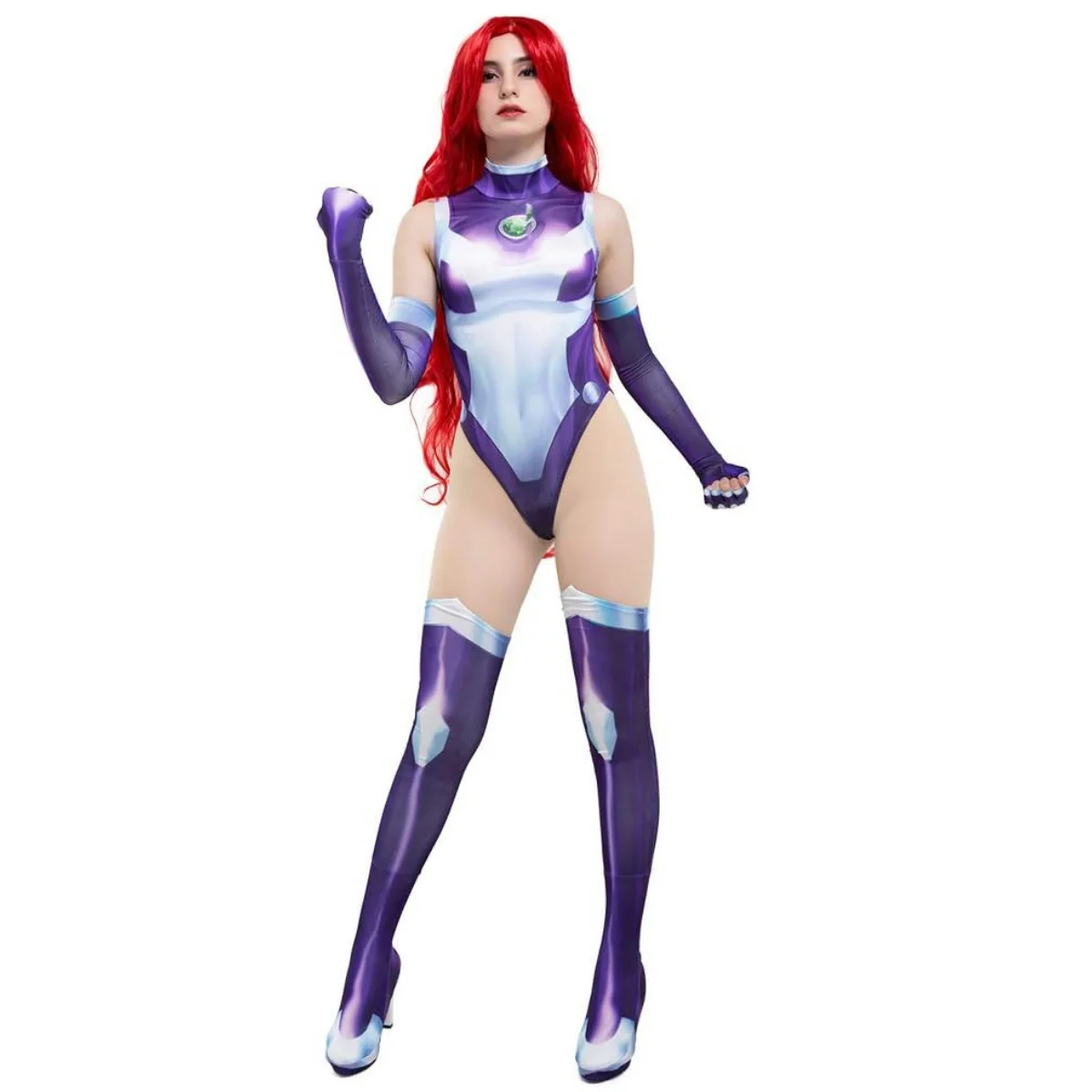 Starfire 여성용 슈퍼 스피드 영웅 코스프레 3D 프린트 바디 슈트 의상, 애니메이션, 타이탄 공격, 할로윈 액세서리