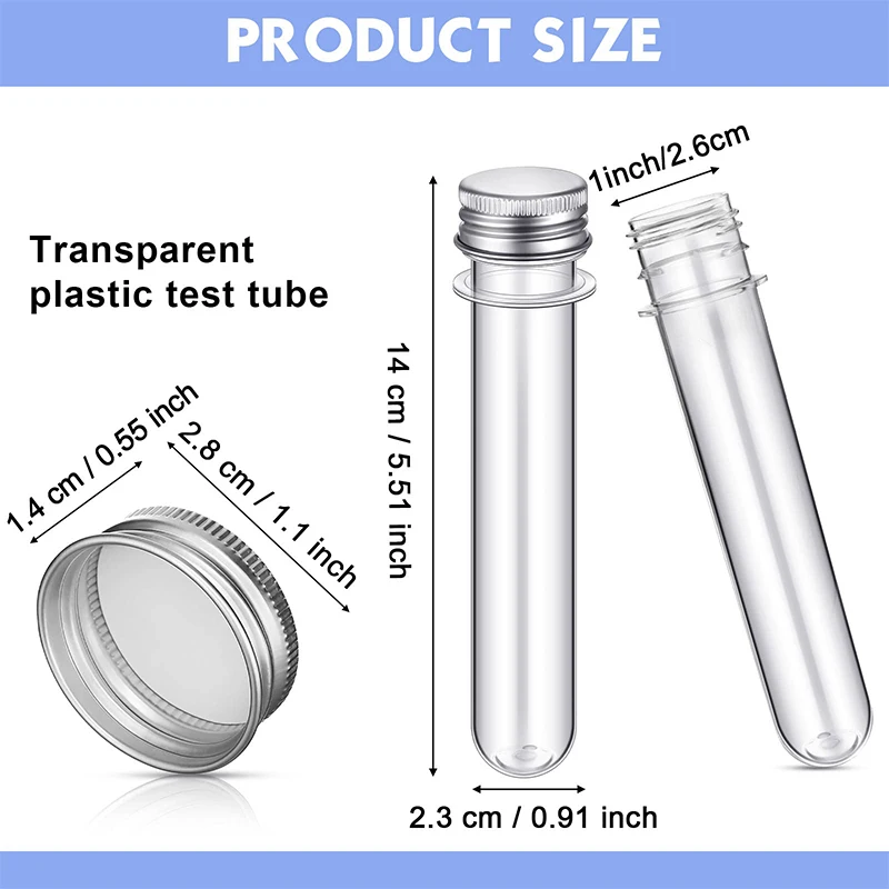 60 Stück 23 x 140 mm (40 ml) durchsichtiges Kunststoff-Reagenzglas mit Kappen für Salzbehälter, Badesalze, Klassenzimmerbedarf, Aufbewahrungsbehälter