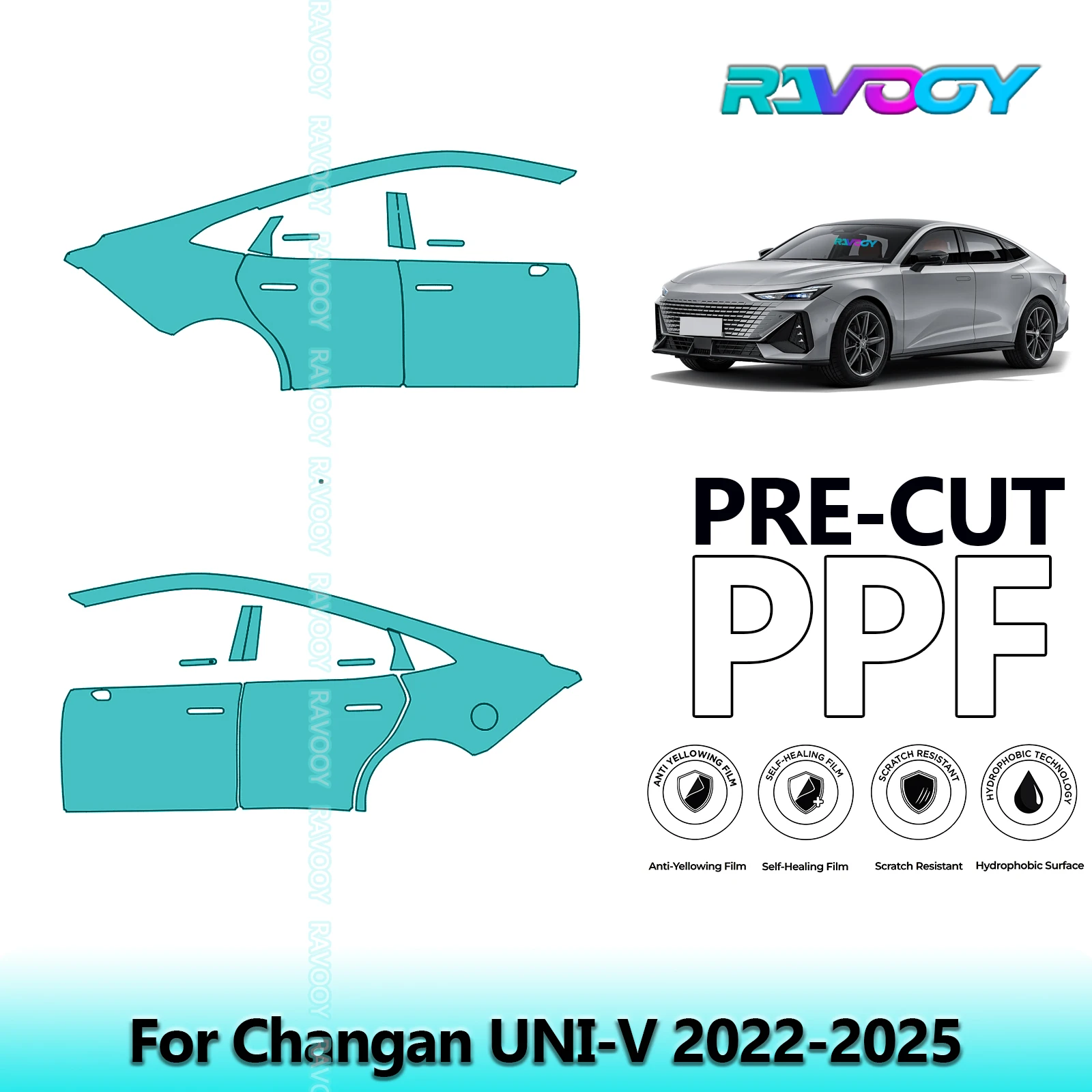 

For Changan UNI-V 2022-2025 8.5mil Clear Matte Pre-Cut PPF Door & A/B Pillar Kit TPU Paint Protection Film Set