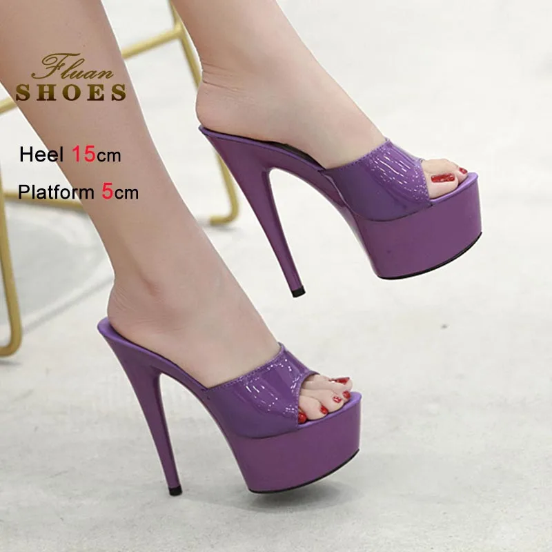

Новые летние женские туфли на супервысоком каблуке: модные фиолетовые босоножки-стилеты с открытым носком, на толстой платформе, для ночного клуба и повседневной носки