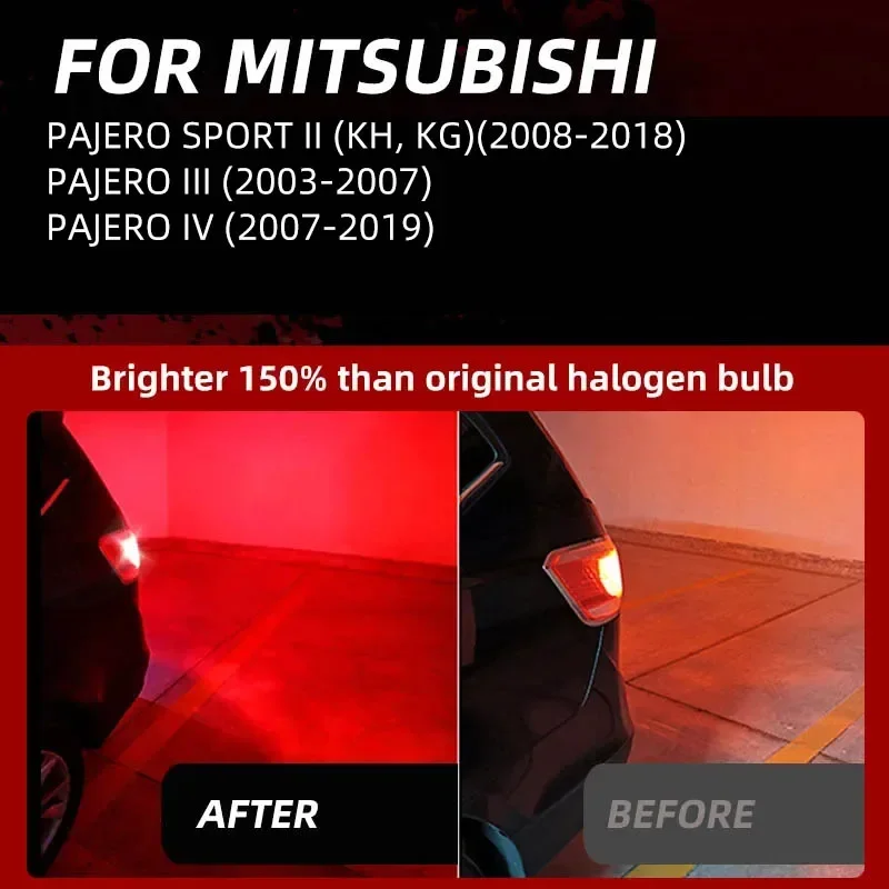 2pcs Car LED Brake Stop Tail Lights Blubs Red No Error For Mitsubishi PAJERO SPORT KH KG 2003 2005 2007 2009 2010 2012 2015 2018