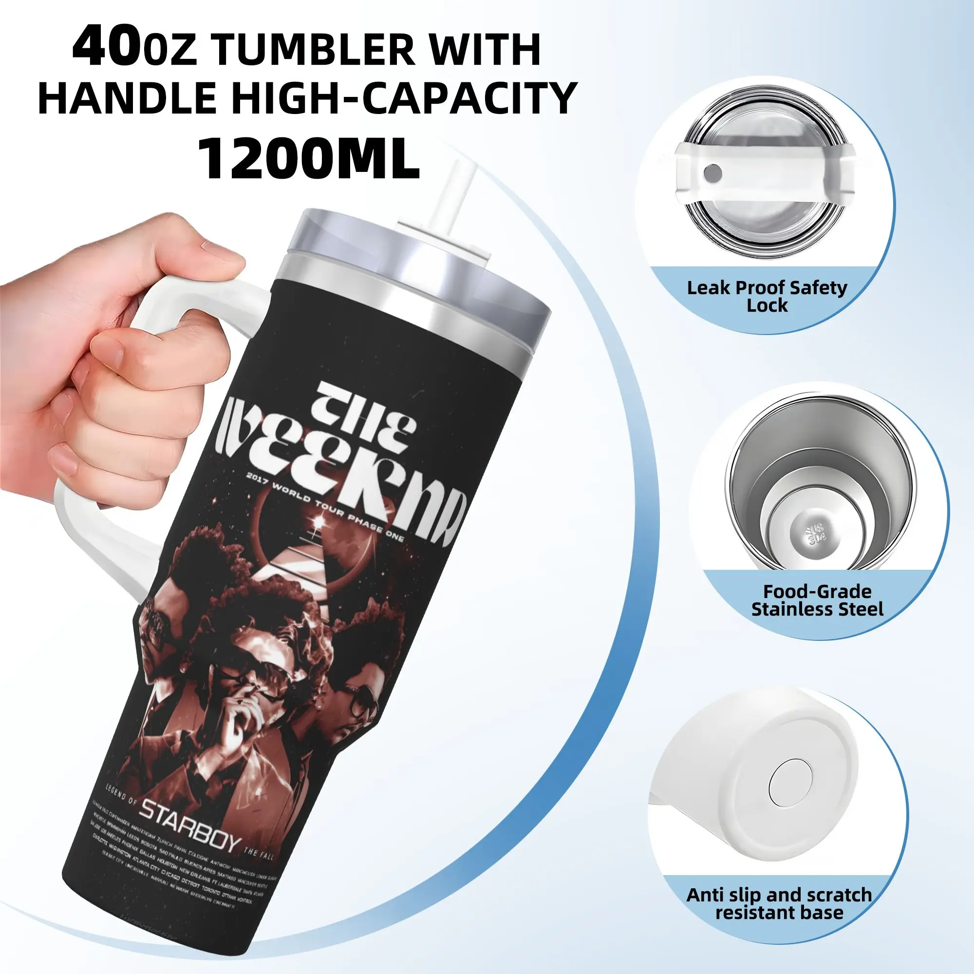 ألبوم The Weeknd XO، زجاجة مياه للمشروبات الساخنة، تحافظ على الحرارة، أكواب حرارية من الفولاذ المقاوم للصدأ، أكواب سيارة للتخييم مطبوعة