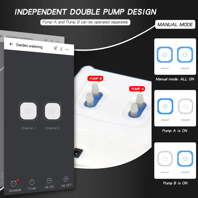 WiFi Thủy Lợi Lập Trình Viên Đôi Bơm Vườn Hệ Thống Tưới Cây Tự Động Tưới Nhỏ Giọt Van Nước Thời Gian Bộ Điều Khiển Nhà Thông Minh