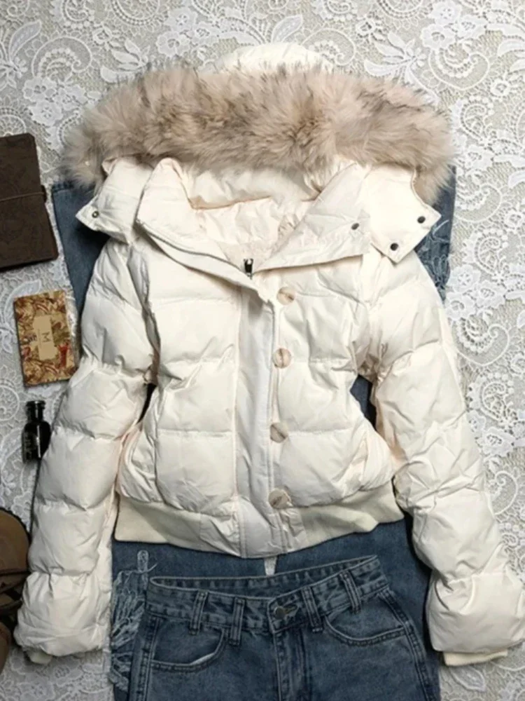 2026 Korean Fashion Women Faux Fur Collar Winter Coat Warm Cotton Padded Jacket Y2K Casual Vintage Parka Outerwear Coats 6