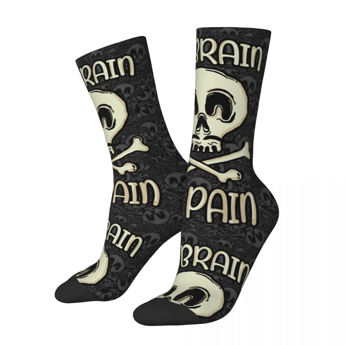 Happy Funny Men's Compression Socks No Brain No Pain Skull Vintage Harajuku Candy Street Style Novelty Seamless Crew Crazy Sock