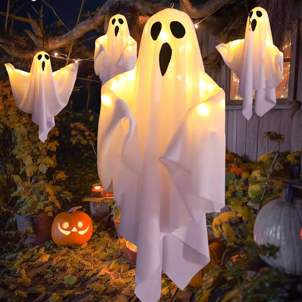 

Halloween LED Glow Ghost Home Indoor Outdoor Decoration Party Supplies 2024 Haunted House Bar Hanging Horror Props with Lights