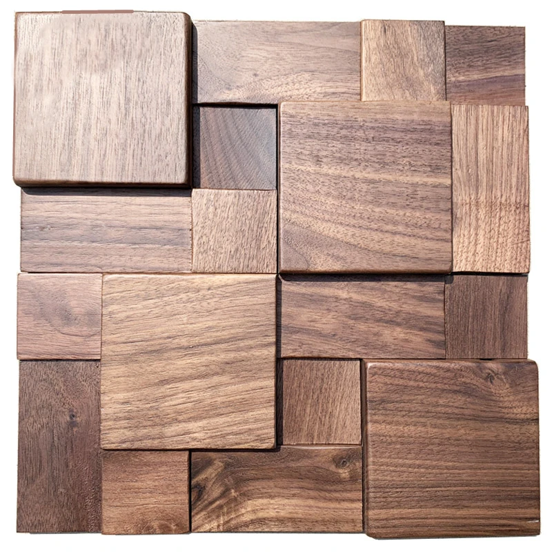 

11pcs/Box Natural Dark Walnut Wood Mosaic Tile, 3D Wall Panels Nordic Style Wall Wood Mosaic Art Wall for Home,Office Wall Deco