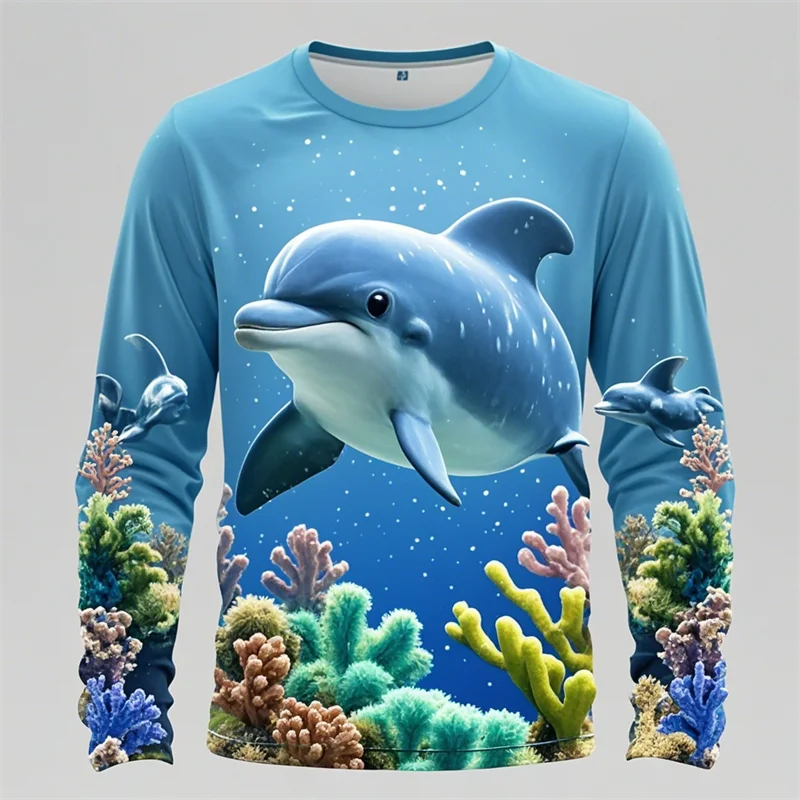 Y2k Men Women 3D Printed Long Sleeve T-shirt Sea Animals Dolphin Hip Hop Long Sleeve Fashion Harajuku T Shirt Tops Kids Top Tees