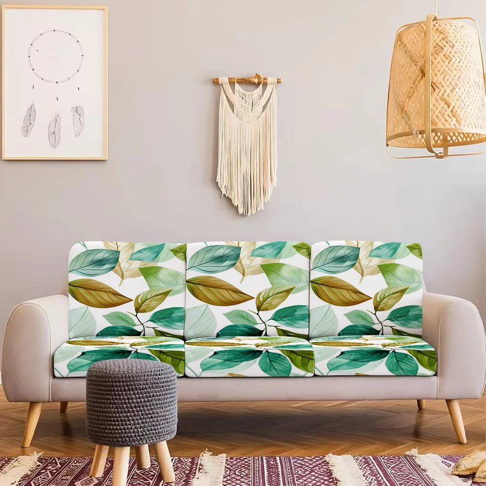 Summer Outdoor Sofa Cover, Tropical Leaf Digital Print Stretch Sofa Cushion Cover, Milk Silk Fabric, Pet -