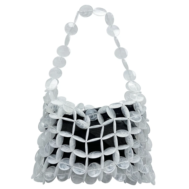 

Новая женская сумка-тоут из акрила ручной работы с бисером и вышивкой, коллекция Весна/Лето 2026, ажурная, милая, акриловая