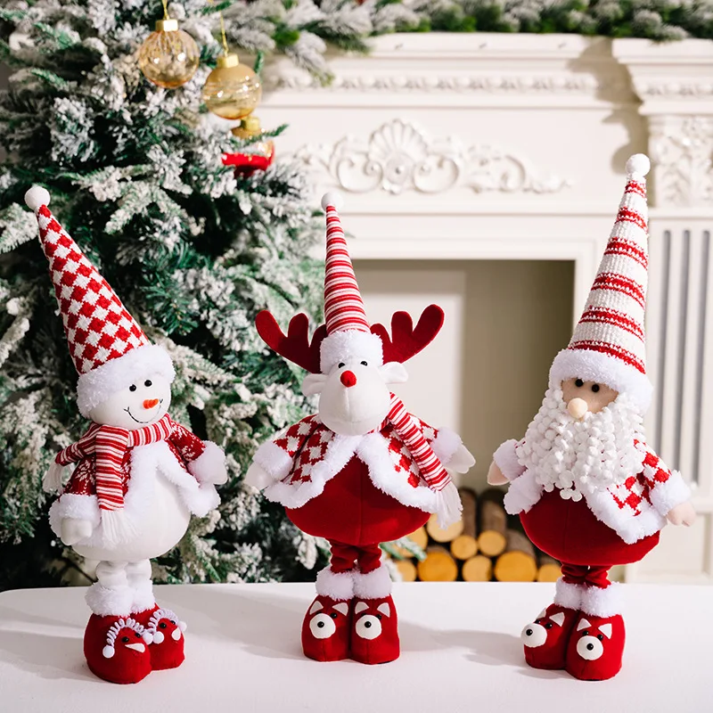 Red and White Striped Santa Claus Standing Dolls Christmas Snowman Elk Telescopic Doll Ornament Merry Christmas Decor for Home