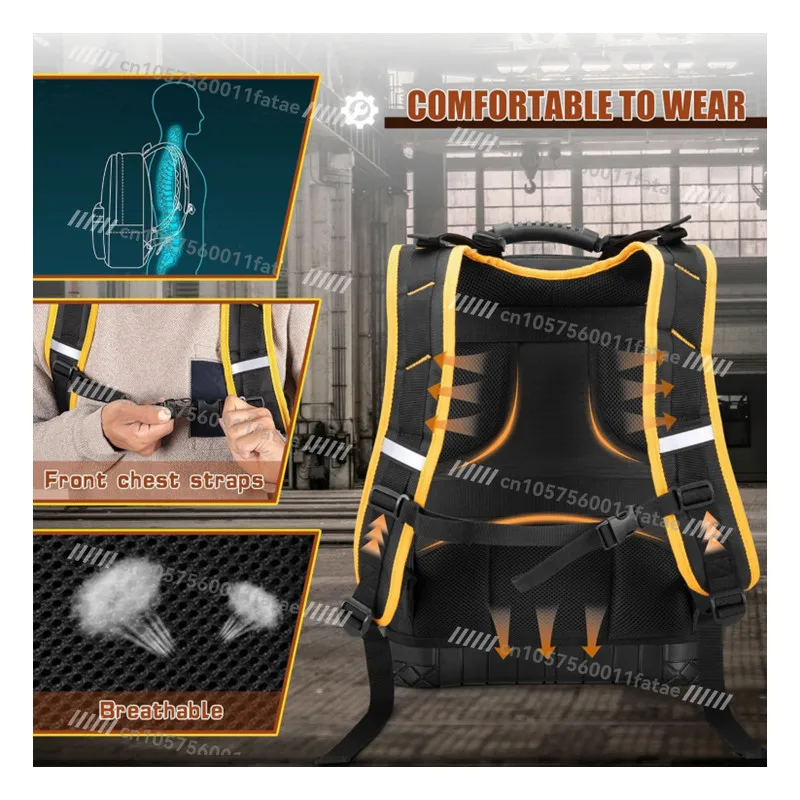 Oxford Cloth Tool Backpack with Hard Bottom Tool Bag Tool Bag with Multiple Pockets and Laptop Cover