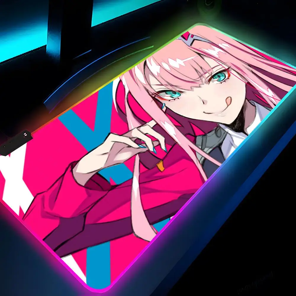 Imagem -03 - Rgb Gaming Led Mouse Pad Almofadas de Mesa pc Desk Mat Teclado Casal Zero Dois Darling no Franxx 900x400 Xxl