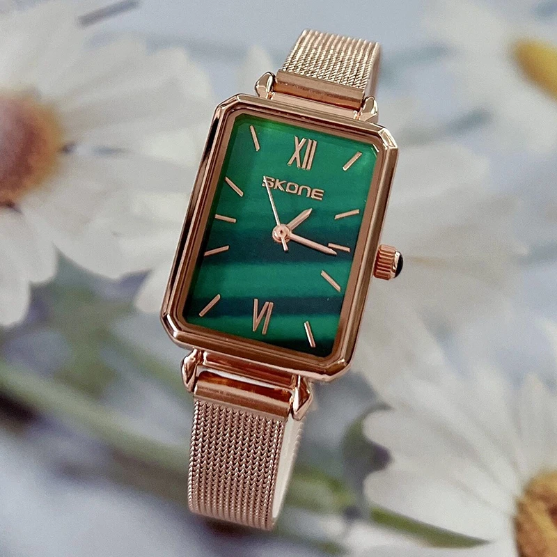 Small niche light luxury minimalist temperament square retro women's watch Famous brand genuine small green watch
