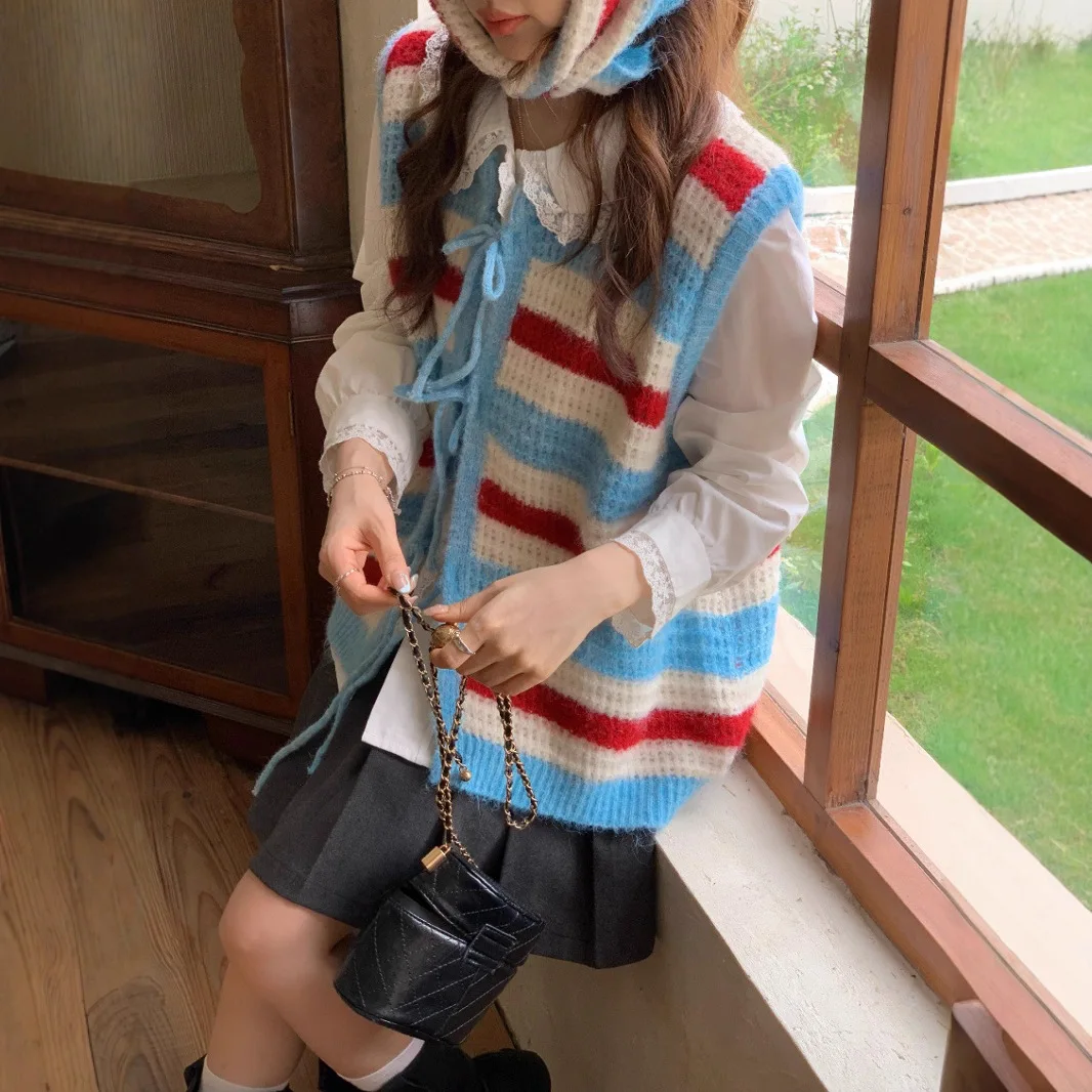 

Vests Women Sweaters Knitted Sleeveless Coat Jumpers Y2k Streetwear Elegant Splice Knit Open Stith Vest Autumn Winter 2025