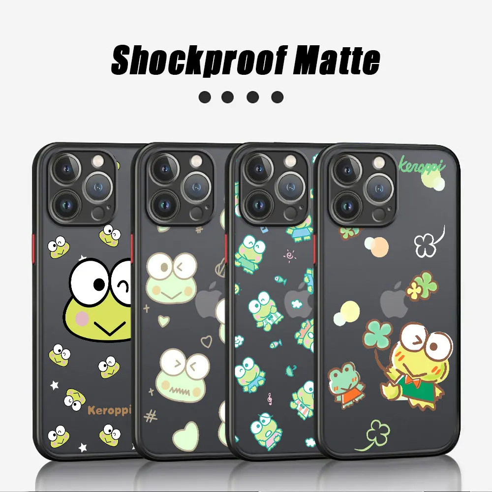 

Matte Case For Apple iPhone 11 13 15 14 Pro Max 12 Mini 7 8 Plus XR X XS SE 6 6S Bumper Shell Black Phone Cover Keroppi