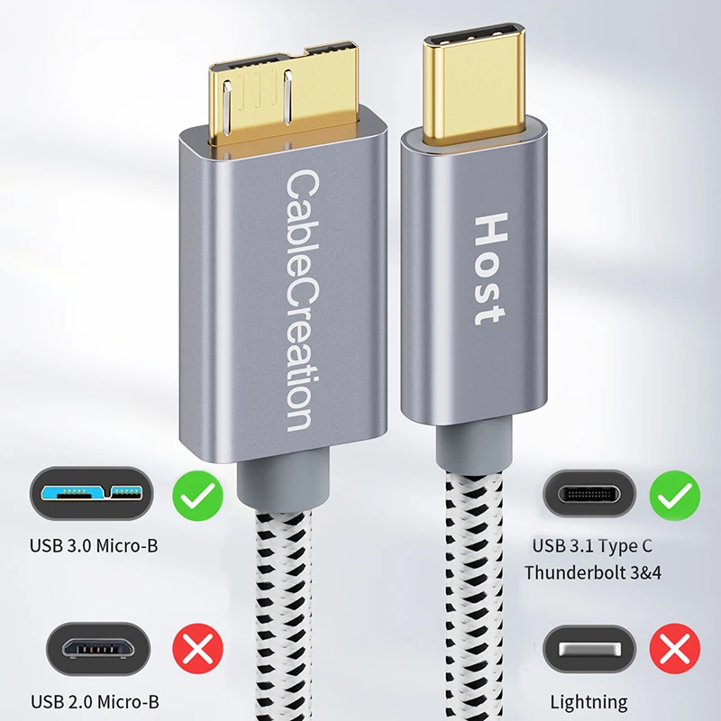 كابل CableCreation بطول 0.3 متر USB C إلى Micro B، محرك الأقراص الصلبة الخارجي ذو سرعة 10 جيجابت في الثانية مضفر، USB 3.1 من النوع C إلى Micro B يعمل لـ SSD #2