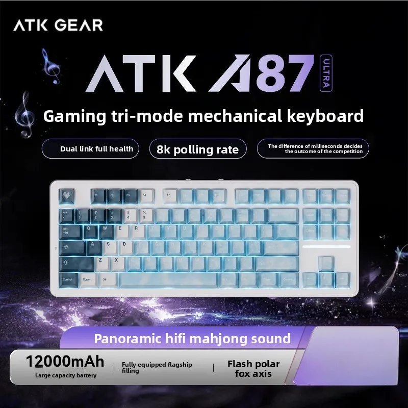 ATK A87/ A87Ultra TriMode Mechanical Keyboard,87Keys 12000mAh 0.1ms Latency Gasket HIFI Mahjong Sound RGB Gaming Keyboard