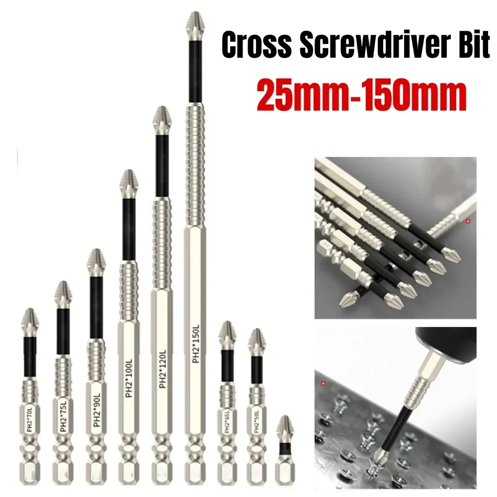 1pc Magnetic Screwdriver Bits Alloy Steel Anti-Slip Long Drill Bits 1/4inc Hex Shank PH2 Head Screwdriver Bit Hand Tool 25-150mm