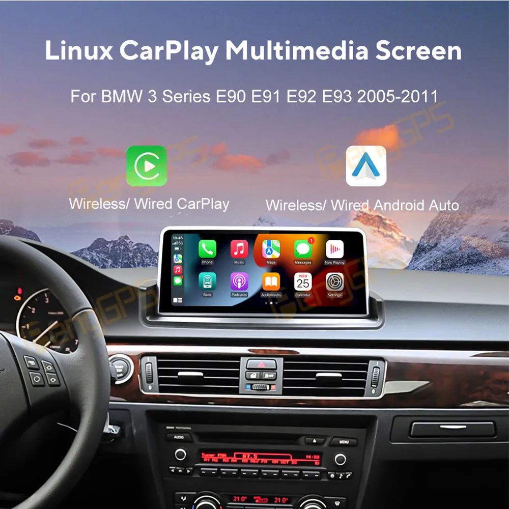 Wireless Carplay Android Auto Linux System For BMW 3 Series E90 E91 E92 E93 M3 2005 - 2013 Car Radio HiCar FM DSP WIFi GPS Rear