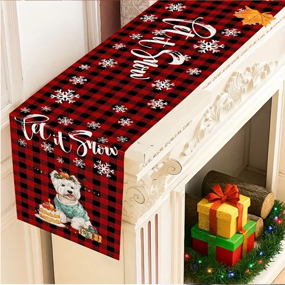 Linen Table Runner Dachshund Dog Christmas Sweater Print Black Winter Table Decor  Holiday Party