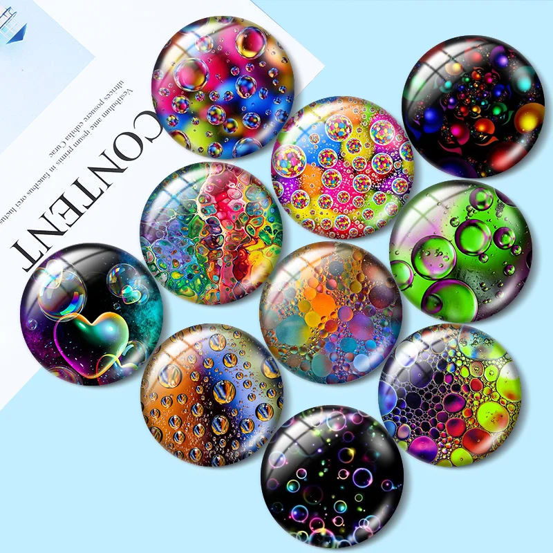 

Colorful Water droplet bubble art patterns 12mm/18mm/20mm/25mm Round photo glass cabochon demo flat back Making findings