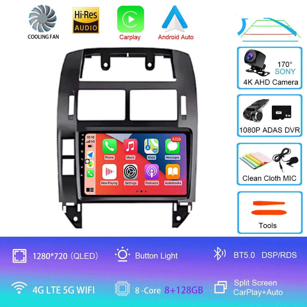 Auto radio Android 16 multimediaspeler GPS Carplay QLED scherm stereo voor Volkswagen VW Polo MK4 6Q 9N 9N3 2004-2009