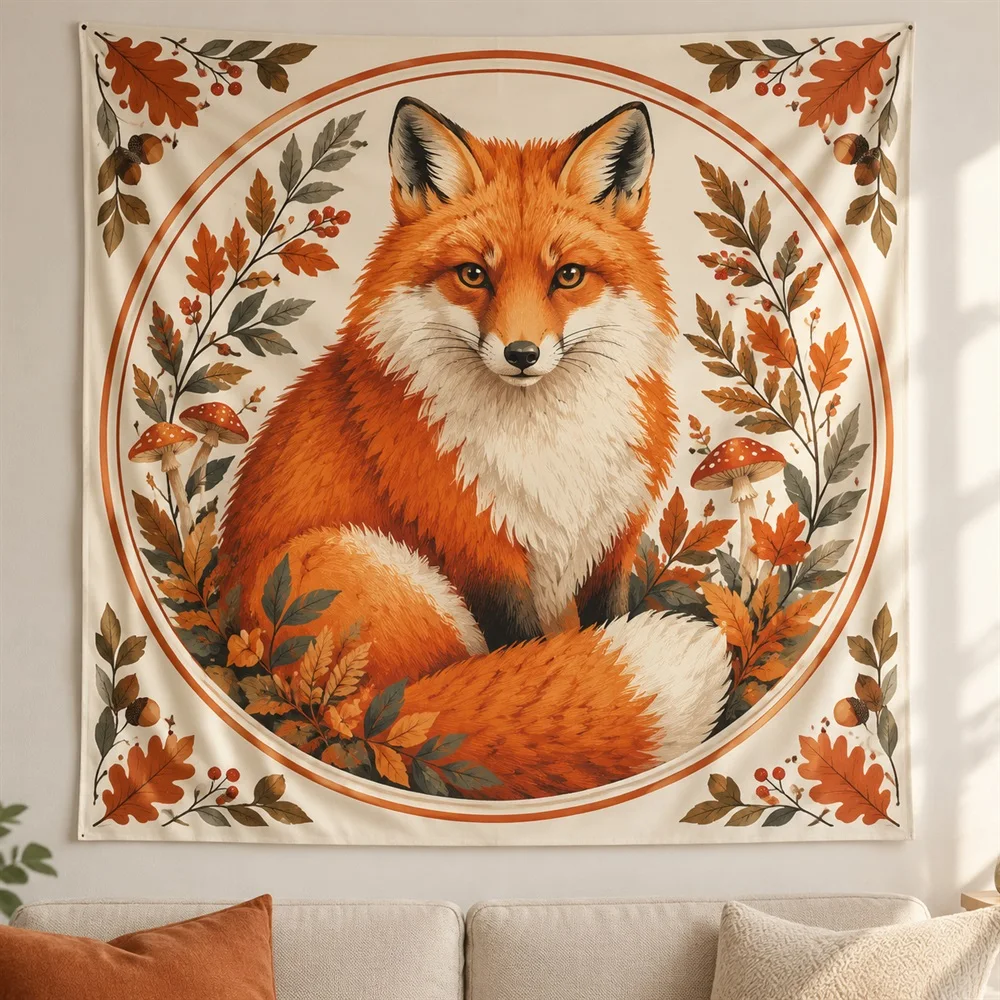 VIKAMA Forest Fox Tapestry Wall Hanging, Woodland Animal Woodland Aesthetic Room Decor Tapestries for Bedroom Nursery Kids Room