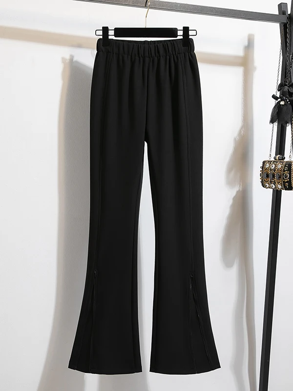 High Waist Side Zipper Micro Flare Suit Pants Women's Spring Small Size High-End Feeling Bell Bottoms Casual Cotton Blend
