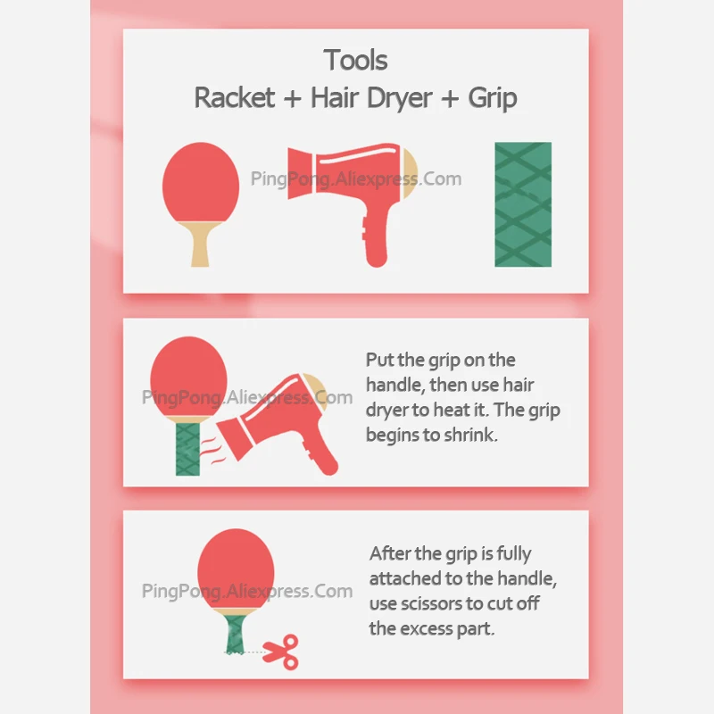 2x مضرب تنس الطاولة Overgrip مقبض الشريط المواد القابلة للانكماش الحراري بينغ بونغ الخفافيش السيطرة العصابة الملحقات #3