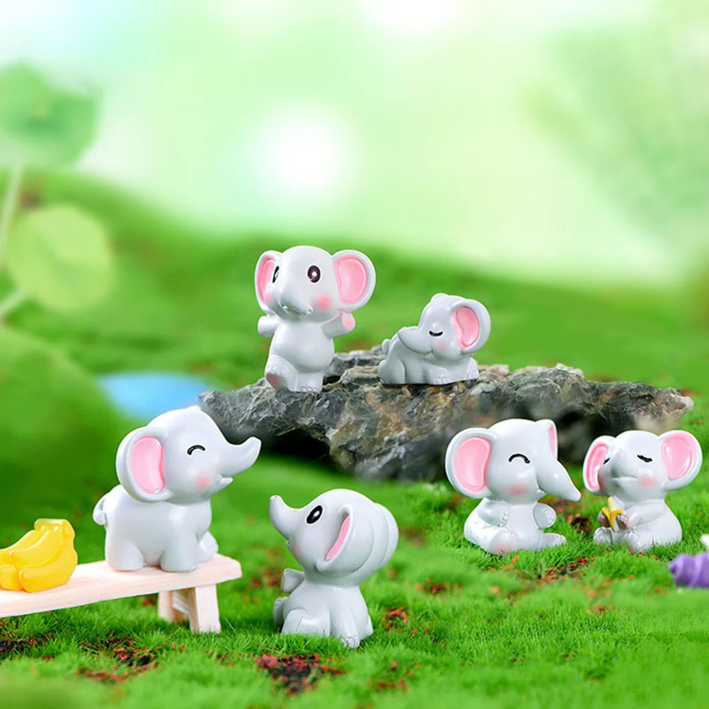 6 Pcs Dummy Elephant Ornament Tiny Animals Figures Toy Mini Adornment Resin for Garden Office Toys