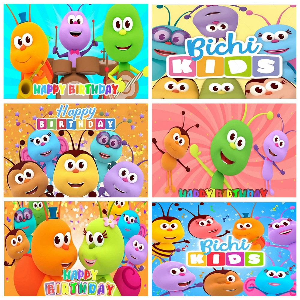 

Bichi Kids Birthday Party Decoration Background Custom Children 1st Birthday Party Baby Shower Rainbow Ant Doll Friends Backdrop