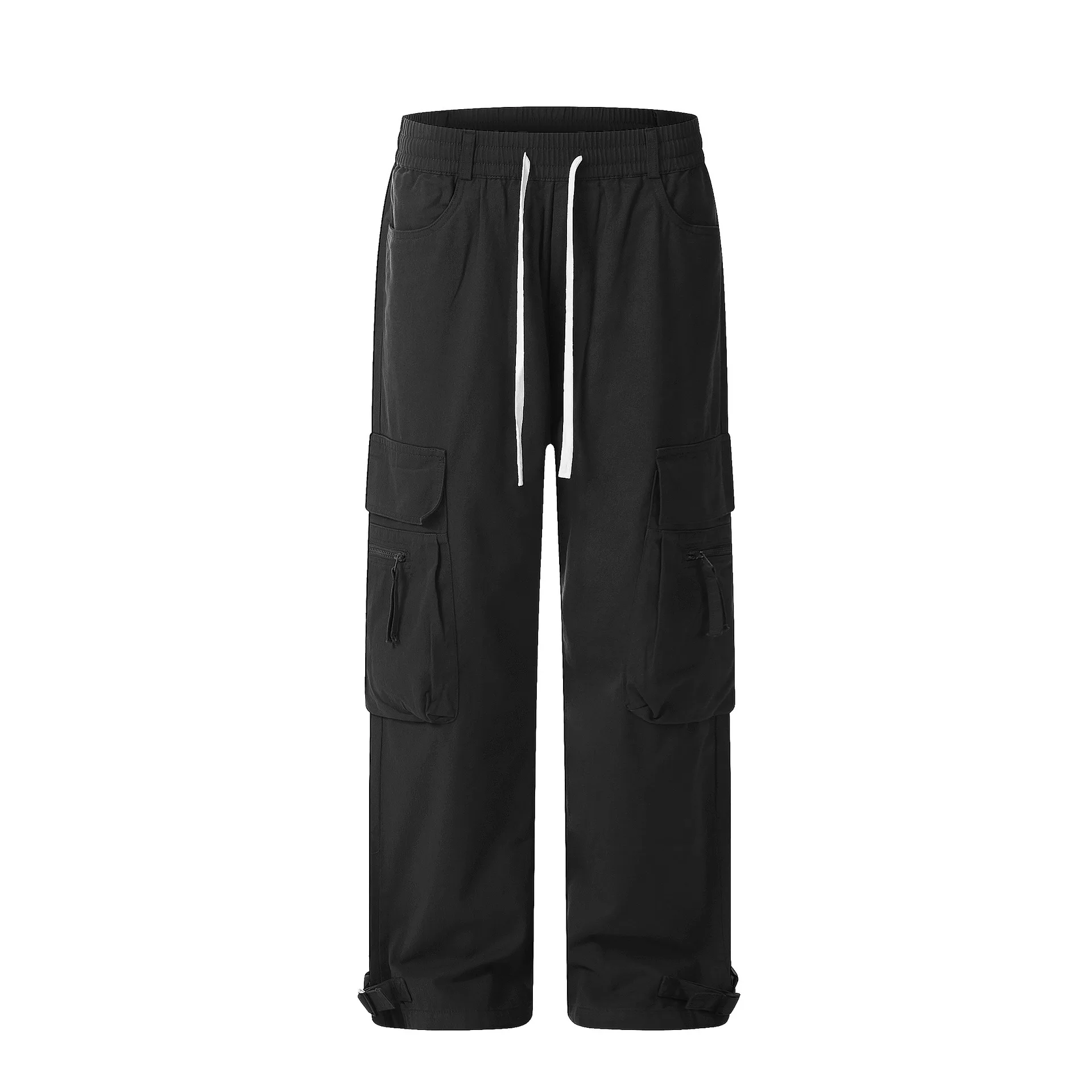 OR FL American Retro 100 Cotton Women Staraight Cargo Trousers Trendy Brand Baggy Pull Rope Self-cultivation Wide Leg Pants Y2k
