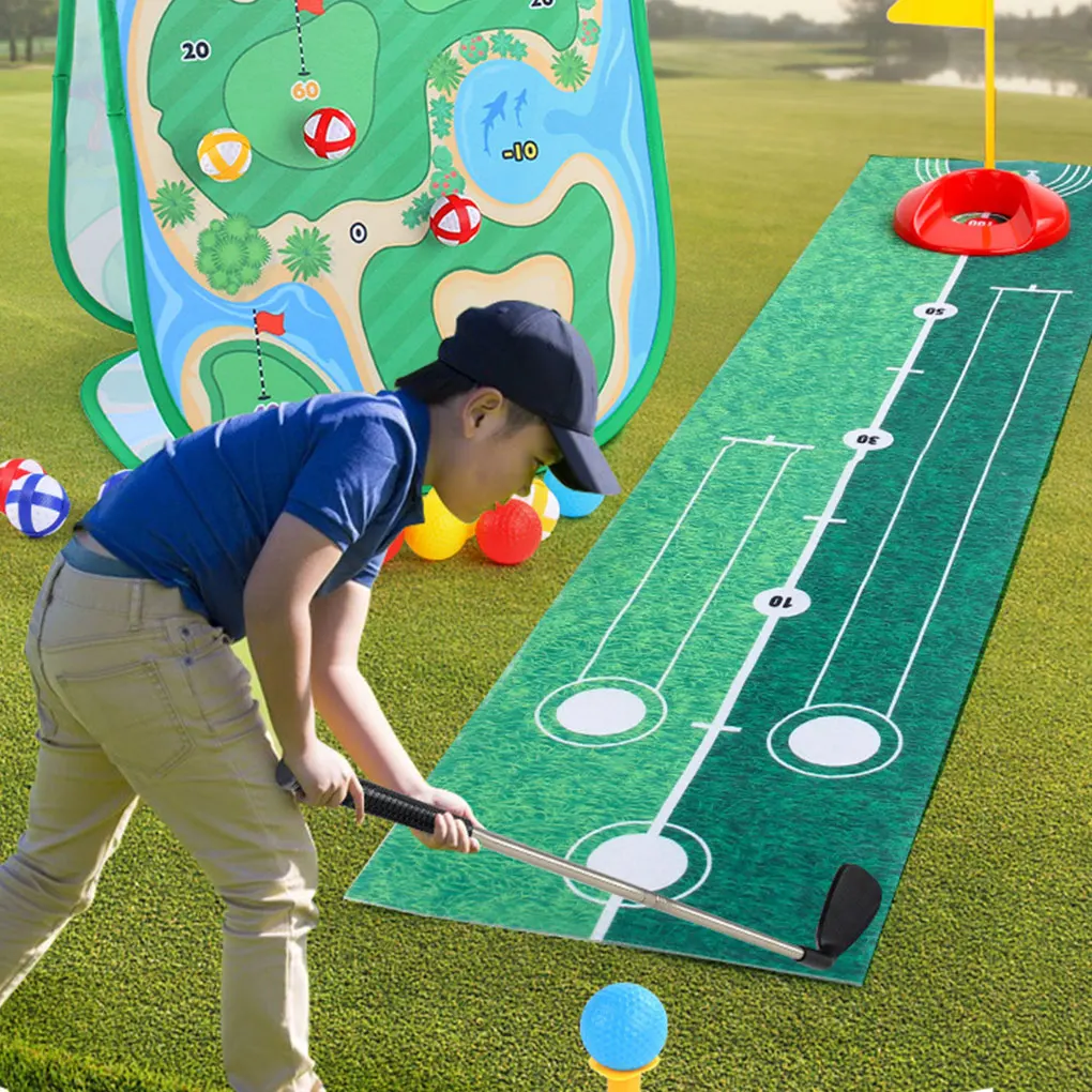 Juego de juegos de Golf para niños, tapete de práctica de Golf 3 en 1, red de astillado de Golf de 3 lados con Club, práctica de Golf de múltiples modos para niños y adultos