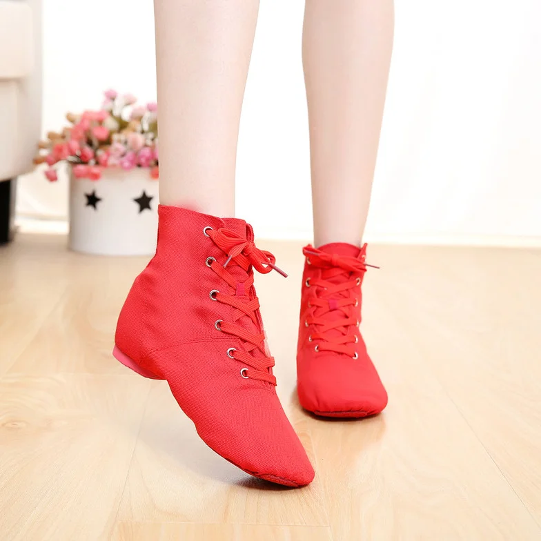 Cheap New Soft Canvas Men Women Sports Jazz Dance Shoes Lace Up Dancing Boots Blue Red Black Camel Green White Sneakers