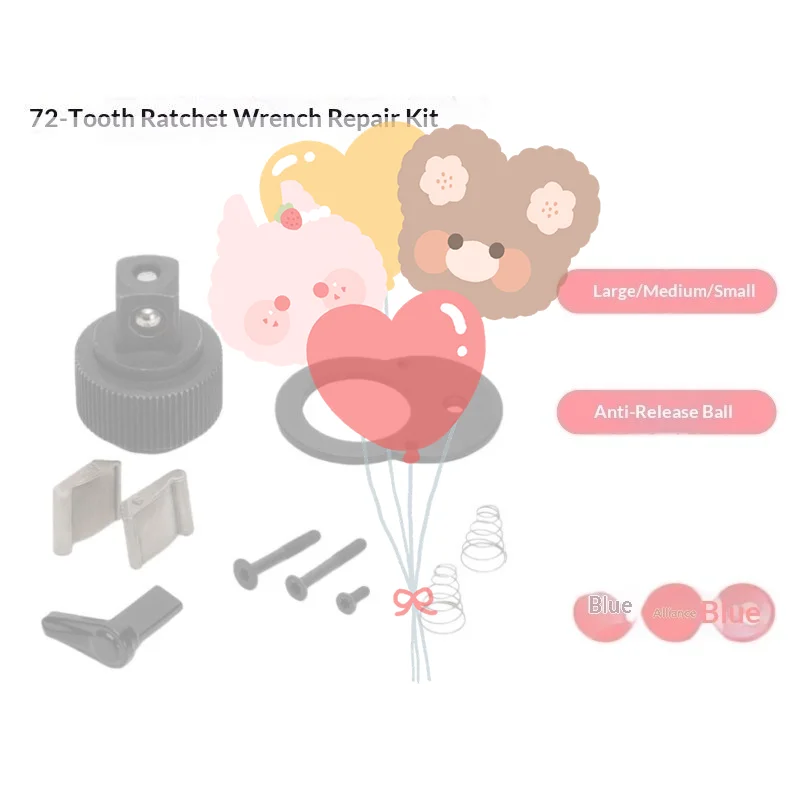 72T Ratchet Wrench Repair Kit Replacement Parts Anti Drop Ball Bearing For 1/4