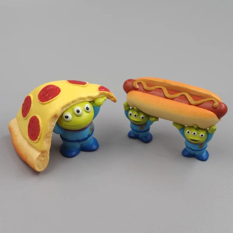 

Disneys Cartoon Toy Story Alien Hamburger Pizza Statue Creative Three Eyes Alien Action Figure Pvc Collection Model Gift